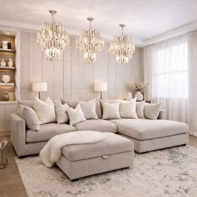 Home & Love Luxury Ana Reversible Chaise Corner Sofa in Naples Cream Fabric