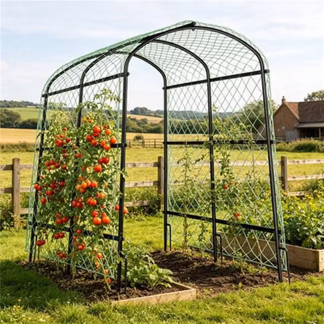 NESTLUNE Black Garden Tunnel Arch Trellis Support for Climbing Vegetables and Plants, W/D/H: 160 x 100 x 15 cm