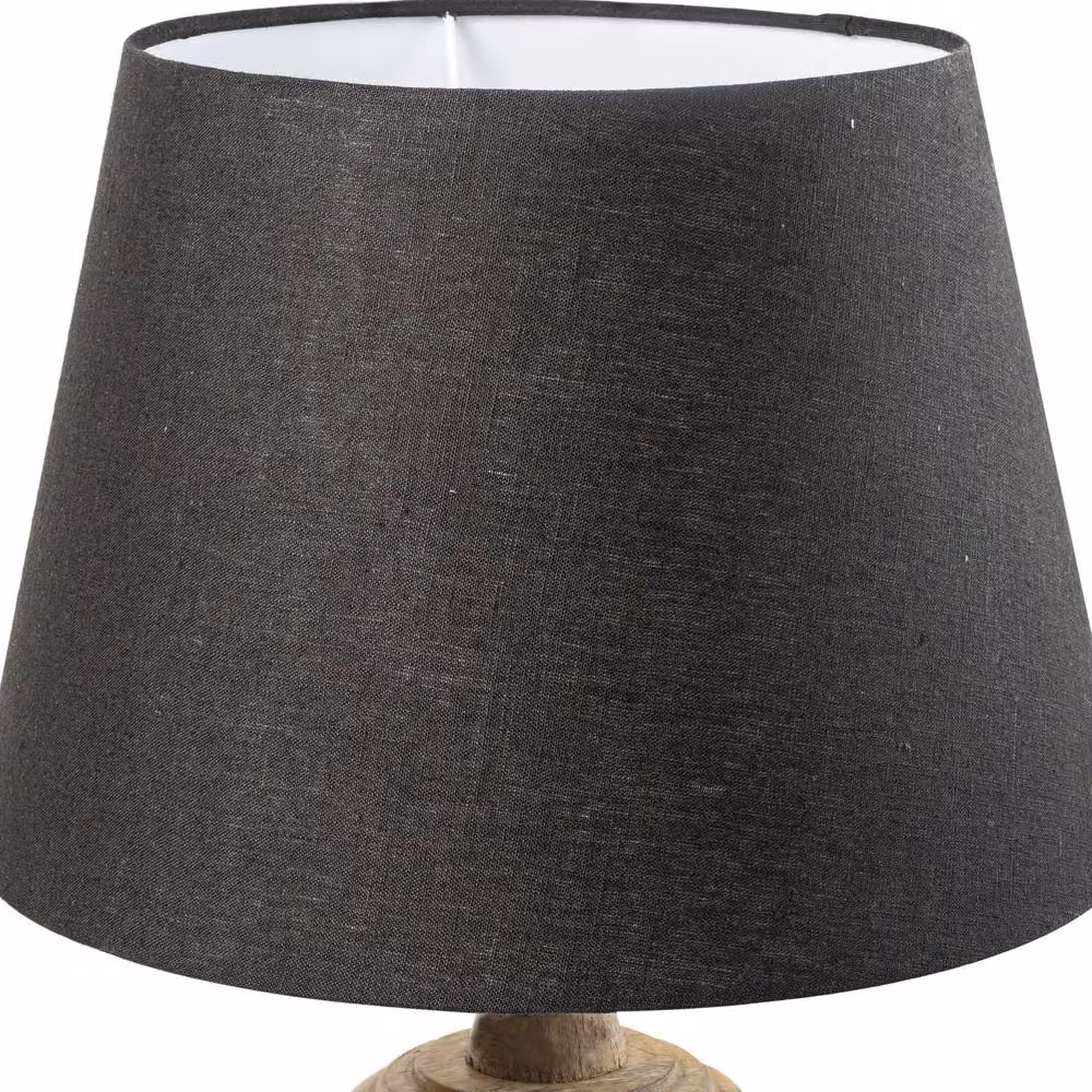 Elm Home And Garden Large Modern Wooden Table Lamp with Fabric Shade in Natural Brown and Black – 4