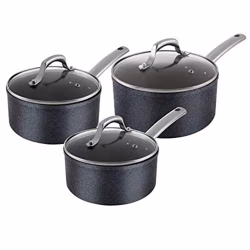 Tower Trustone 3 Piece Non Stick Induction Saucepan Set with Lids, Black – 1