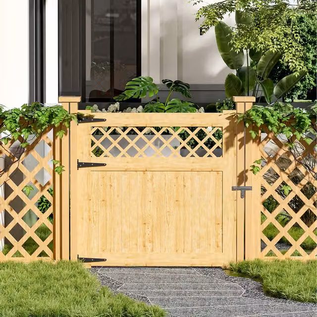 Breeins Wooden Garden Gate with Rhombus Design in Natural Brown, W/H: 120 x 120 cm