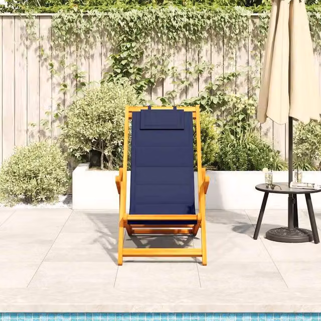 Berkfield Home Beautiful Folding Beach Chair with Armrests and Adjustable Headrest in Blue Acacia Wood – 1