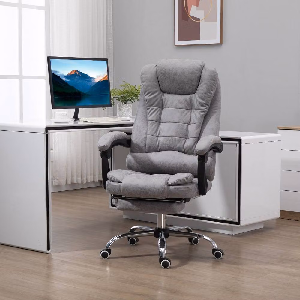 Rolipo Heated 6-Point Massage Reclining Microfibre Office Chair with Footrest and Headrest in Grey – 3