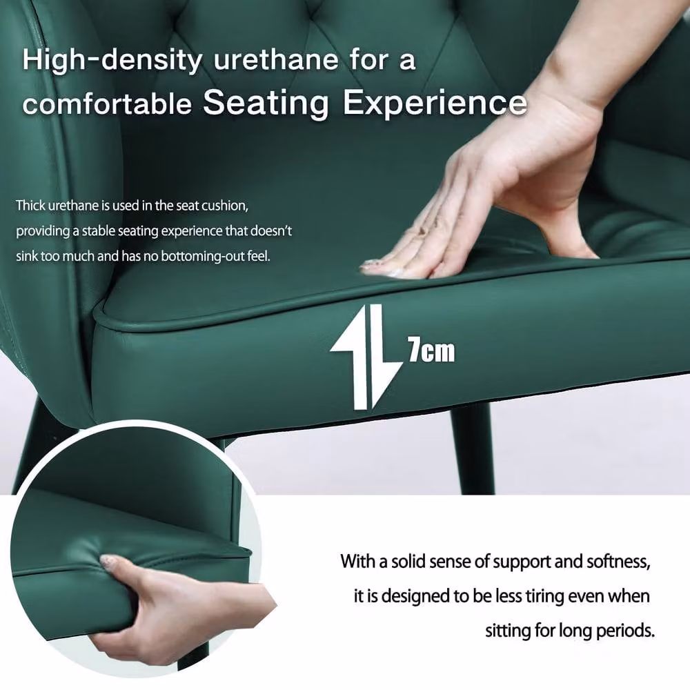 FURNITURE ONE Set of 2 Modern Upholstered Dining Chairs in Green Synthetic Leather – 3