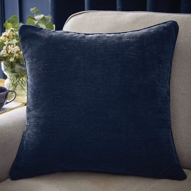 Hyperion Interiors Selene Luxury Chenille Filled Cushion, Blue, W/D/H: 55 x 55 x 55 cm