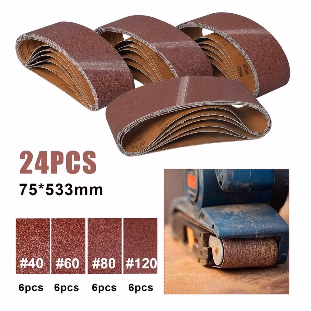 Nordara 24-Pack Sanding Belts for Belt Sanders, 60/80/120 Grit, Brown, 75 x 533 mm – 4