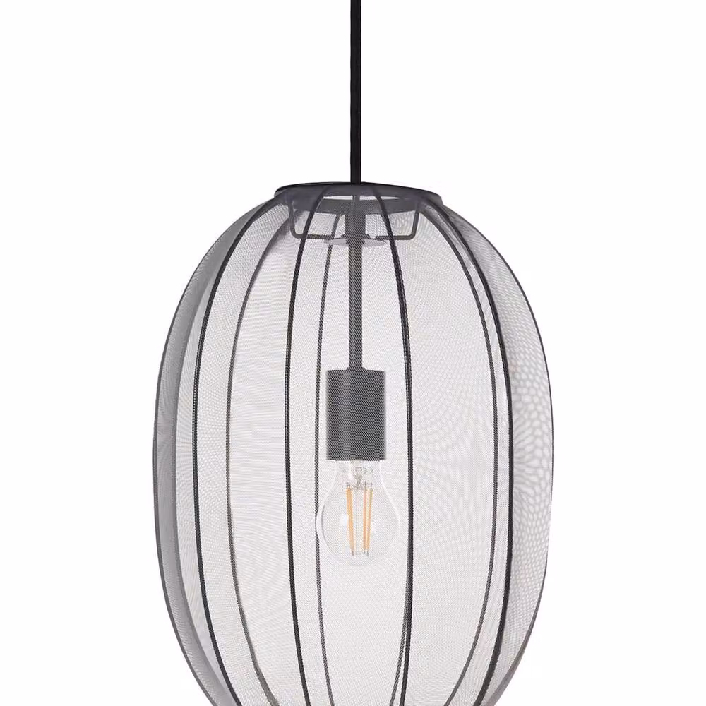 Wyld and Coco Black Oval Hanging Pendant Lamp with Pleated Nylon Shade – 2