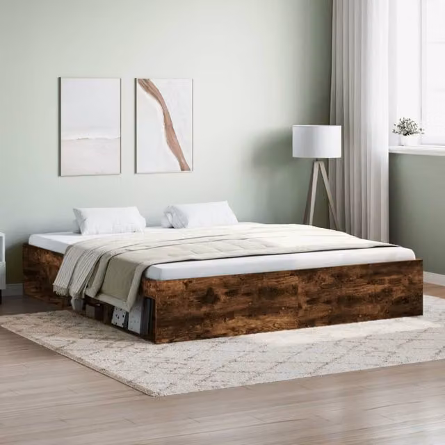 Berkfield Home Super King Size Bed Frame in Smoked Oak Brown, W/D/H: 180 x 200 cm