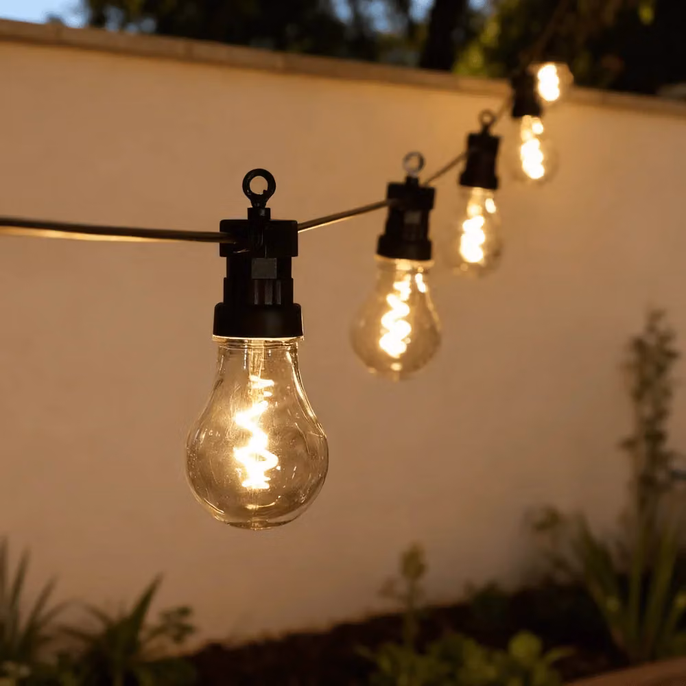 Atkin & Thyme Connectable 20 LED Spiral Filament Festoon String Lights with Warm White Transparent Glass Bulbs in Black