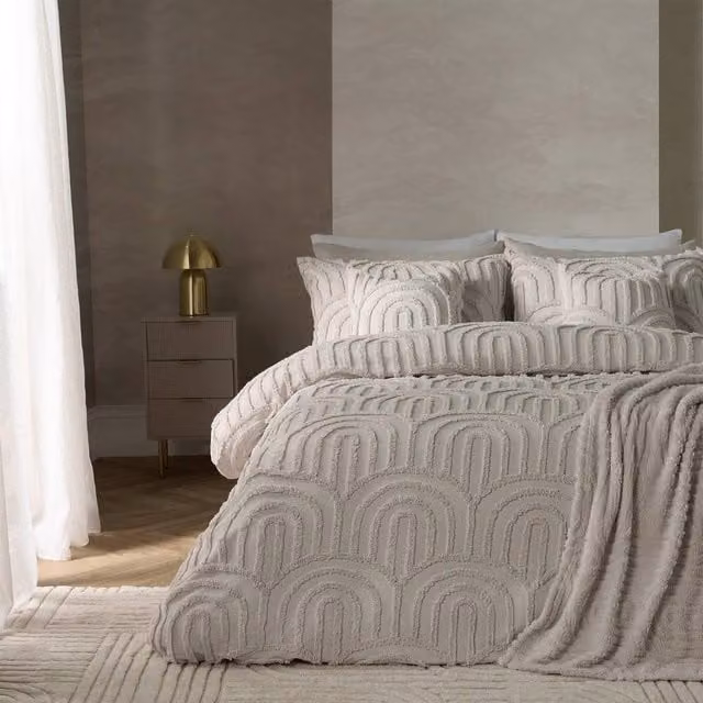 OHS Tufted Arches Bedding Set in Stone with Duvet Cover and Pillowcase, Size: Super King (200 x 200 cm)