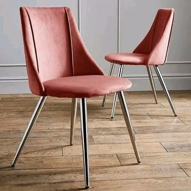JD Williams Set of Two Modern Pink Velvet Dining Chairs with Metal Legs