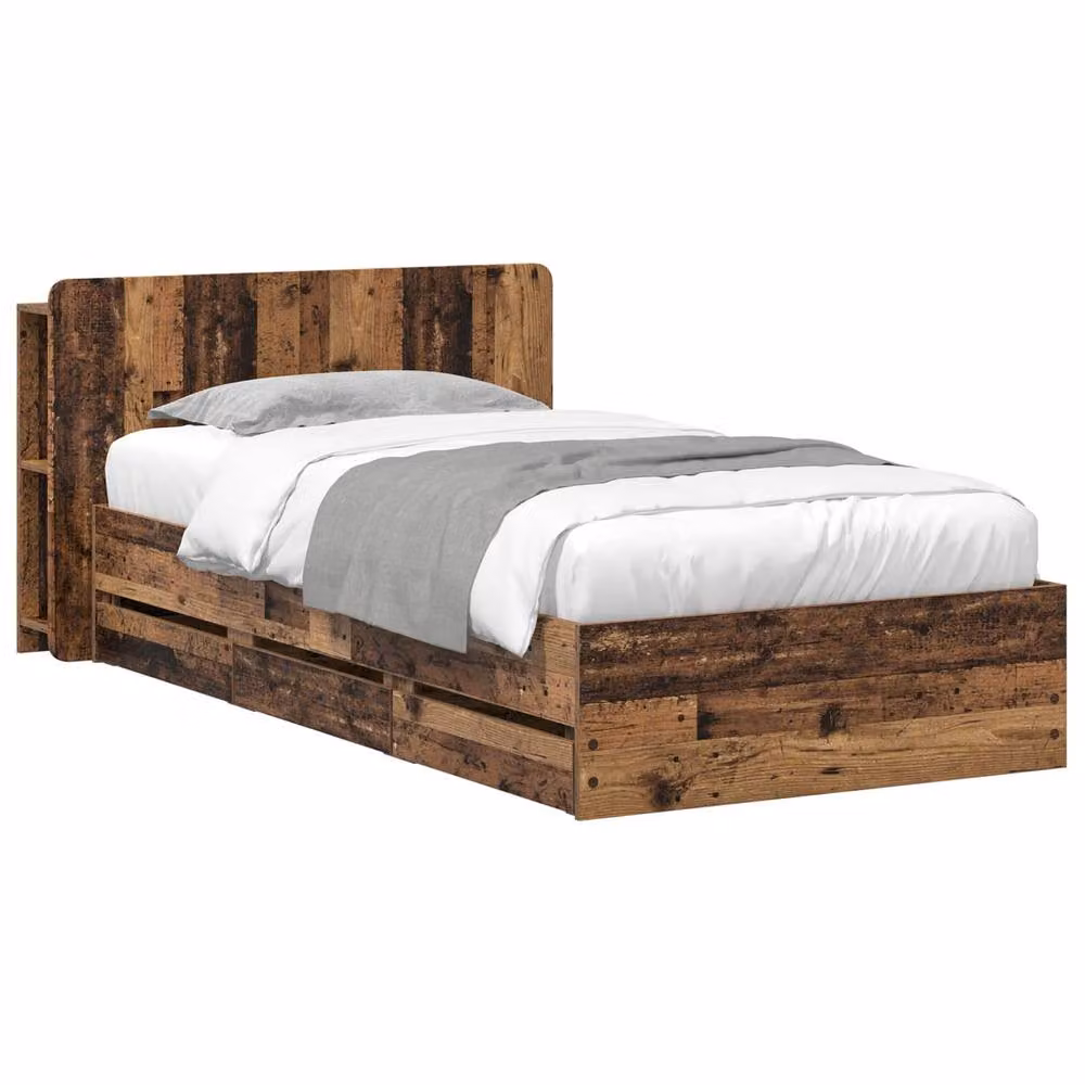 Berkfield Home Modern Bed Frame with Storage in Brown Old Wood, W: 80 cm, L: 200 cm – 2