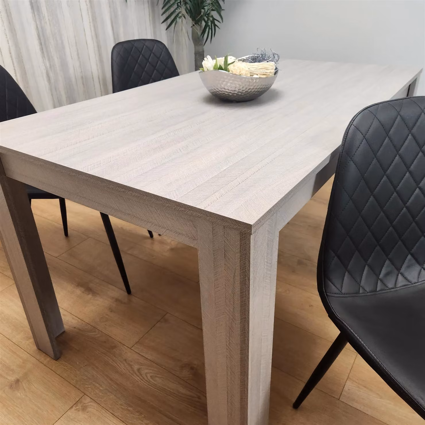 KOSY KOALA Modern Rectangular Dining Table Set with 4 Black Gem Pattern Chairs in Brown – 4