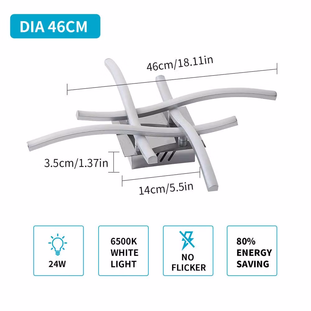 Pheashine Silver Aluminium LED Ceiling Light, 24W, 6500K Cool White, 1400 Lumens, W: 48 cm, D: 37 cm, H: 9.5 cm – 2