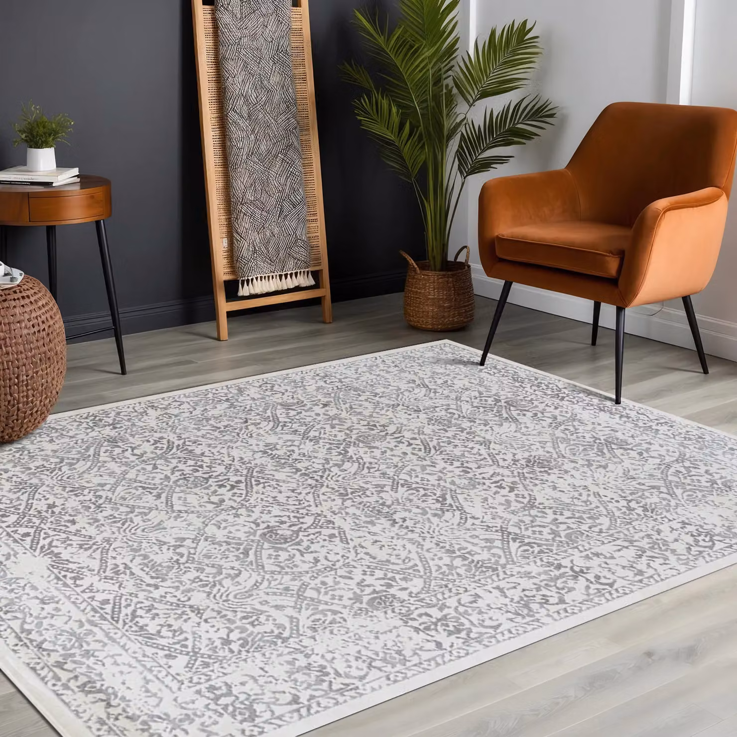 Livabliss Roma Vintage Boho Rectangular Rug in Off-White and Grey, W: 80 cm, L: 220 cm – 7