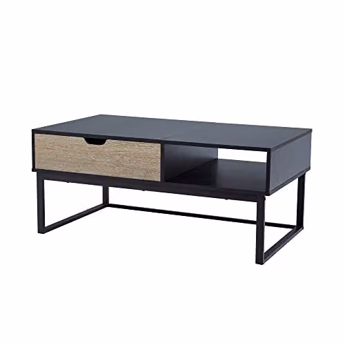 Teamson Home Bryson Modern Rectangular Wooden Coffee Table with Adjustable Lift-Top and Storage, Black, W: 60.3 cm, D: 45.1 cm, H: 36.3 cm – 1