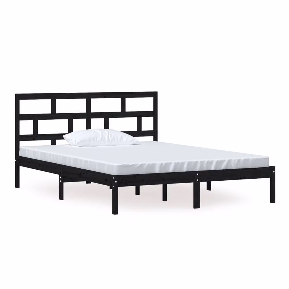 Berkfield Home Beautiful King Size Bed Frame in Black Solid Pine Wood W/D/H: 150 x 200 x 100 cm – 3