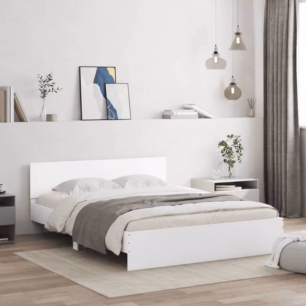 Berkfield Home Bed Frame with Headboard in White, W/D/H: 140 x 190 cm – 2