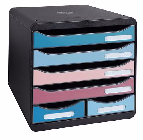 Exacompta BIG-BOX maxi Skandi Document Storage Box with 4 A4+ Drawers and 2 Small Utensil Drawers, Multicolour, W: 27.8 cm, D: 34.7 cm, H: 27.1 cm – 4