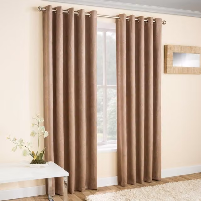 Enhanced Living Vogue Latte Natural Eyelet Thermal Dimout Curtains, Beige/Brown, W: 137 cm, H: 229 cm