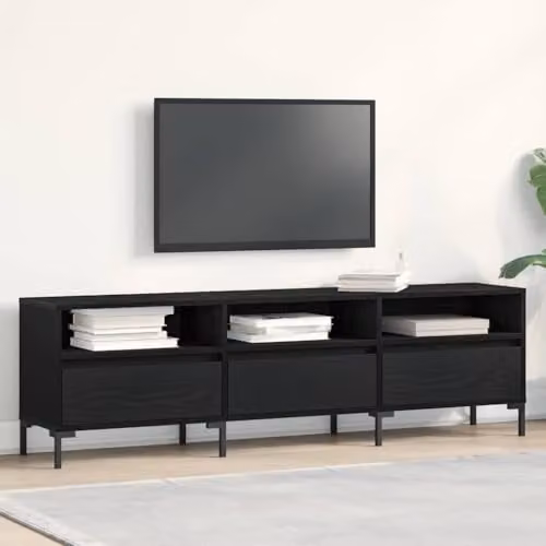 vidaXL Modern Black TV Cabinet in Black Oak and Metal, W/D/H: 150 x 30 x 44.5 cm – 2