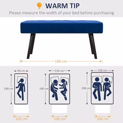 HOMCOM Upholstered Velvet End of Bed Bench with X-Shape Metal Legs, Blue, W/D/H: 120 x 45 x 36 cm – 3
