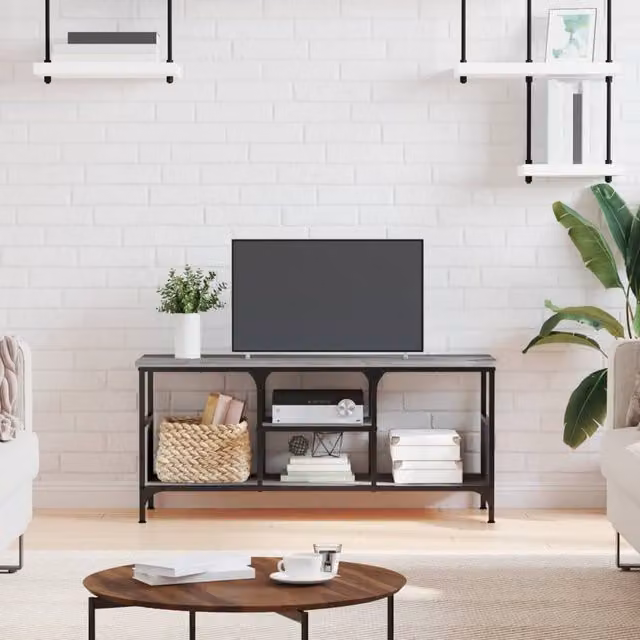 Berkfield Home Grey Sonoma TV Cabinet in Engineered Wood and Iron, W/D/H: 100 x 35 x 45 cm