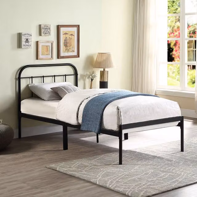 SlumberWorx Modern Black Metal Single Bed Frame