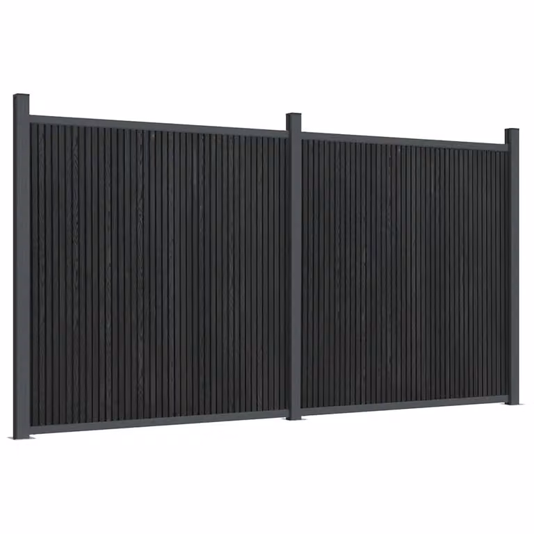 Berkfield Home Grey WPC and Aluminium Opaque Rectangular Fence Panel, W: 353 cm, H: 186 cm