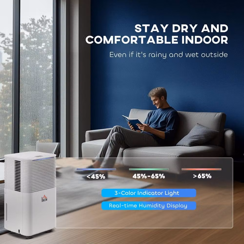 Rolipo 10L/Day Dehumidifier in White with 2L Tank, Humidity Sensor and 24H Timer – 9