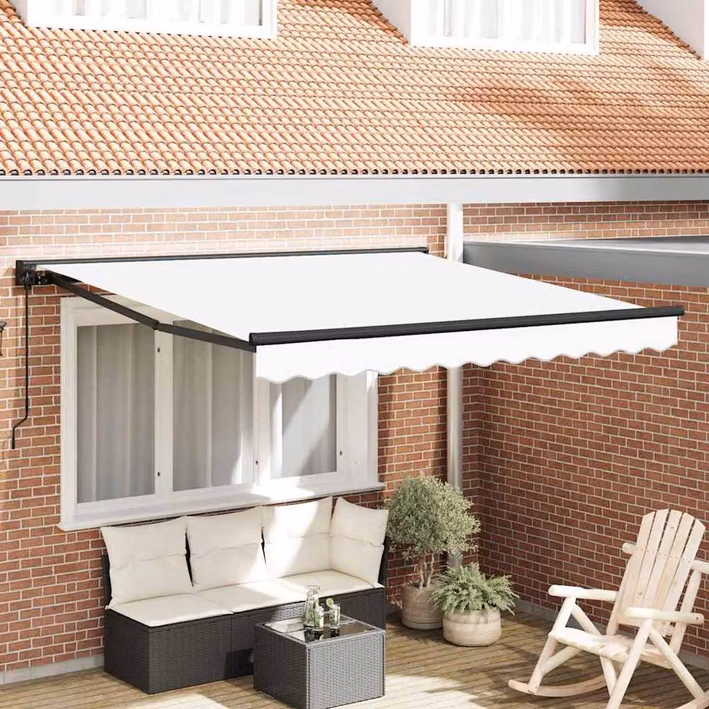 Berkfield Home Manual Retractable Polyester Awning in White, W/D/H: 300 x 250 cm – 2