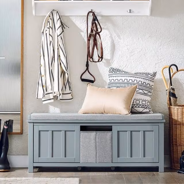 SoBuy Modern Shoe Bench with Fabric Seat Cushion in Grey