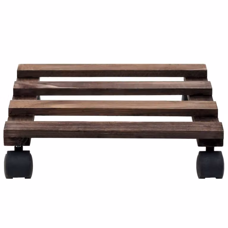 Berkfield Home 4-piece Cedar Wood Plant Rollers in Brown, W/D/H: 25 x 25 x 25 cm