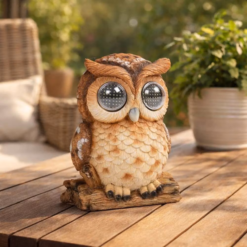 Marco Paul Solar Blinkin Owl Garden Ornament, Brown, Height: 18 cm – 5