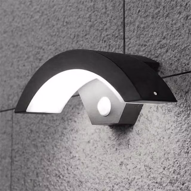 Nordara Curved LED Outdoor Wall Light with Motion Sensor in Black