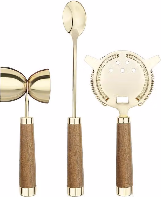 Final Touch Brass Mixing Set with Solid Wood Handles in Gold