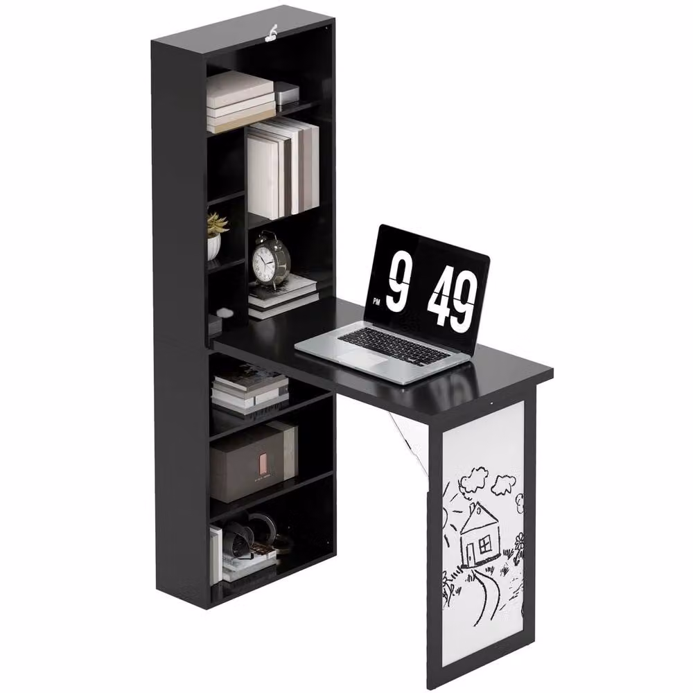 FORGEVIO Modern Black Wall Mounted Folding Convertible Desk with Rectangular Whiteboard Top, W/D/H: 153.0 x 98.0 x 40.0 cm – 3