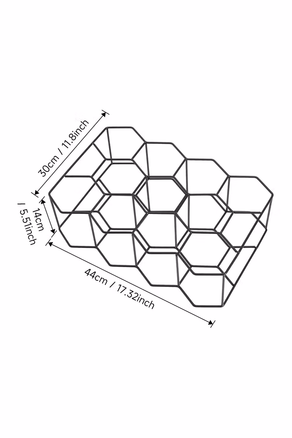 Living and Home 3-Tier Hexagon Wine Rack, 11-Bottle Capacity, Black, W: 40 cm, D: 14 cm, H: 30 cm – 4