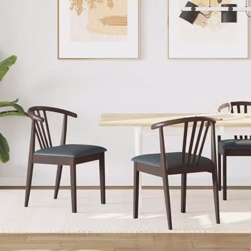 vidaXL Set of 2 Dining Chairs in Solid Rubberwood with Synthetic Leather, Black and Light Brown – 2