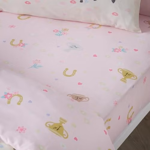 Catherine Lansfield Happy Horses Double Fitted Sheet, Pink, W: 140 cm, L: 200 cm