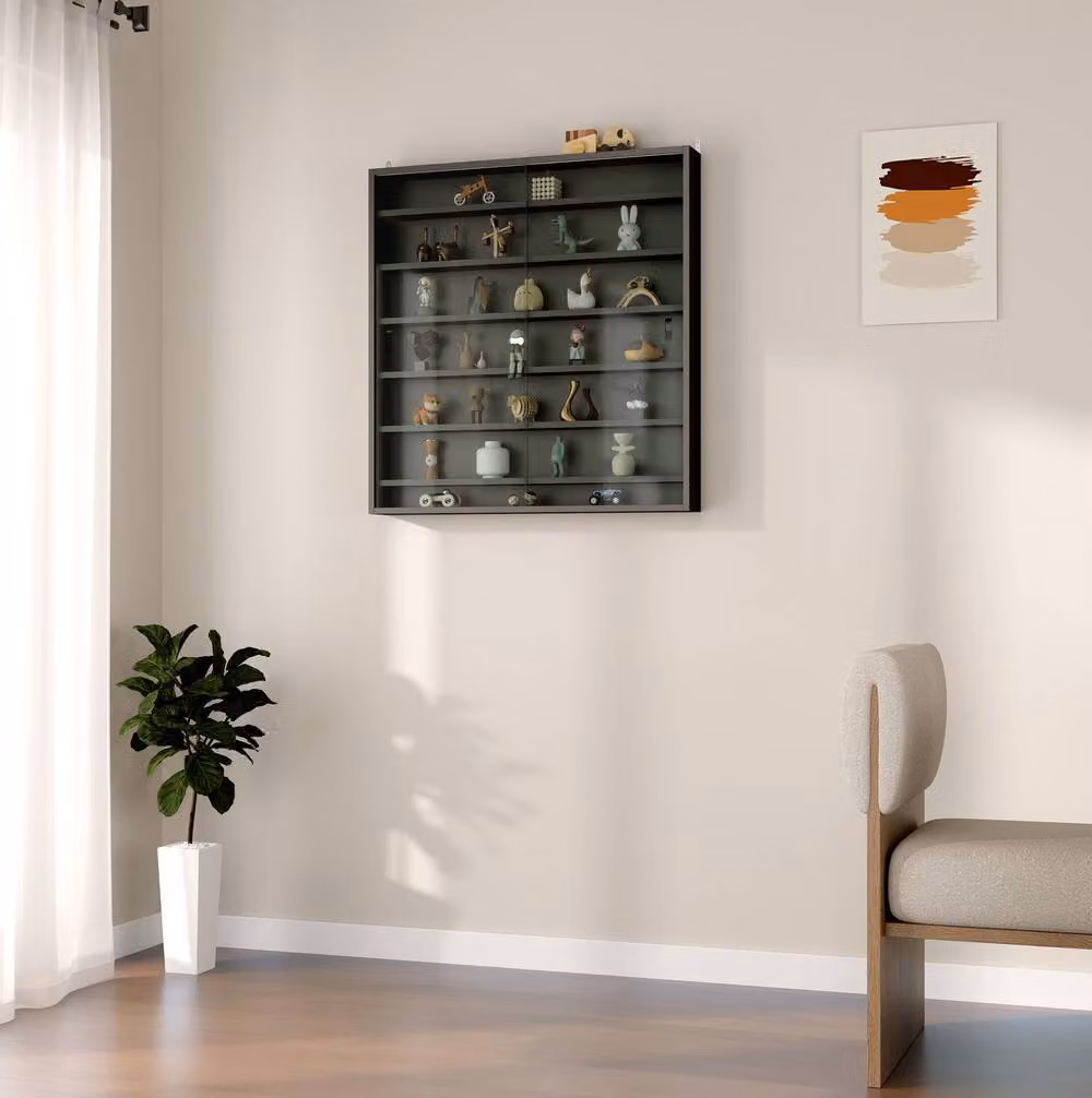 STILVORA Modern Wall Mounted Cabinet with Black Matt MDF and Glass Sliding Doors – 2
