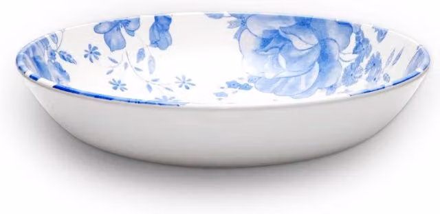 Wade Albert Set of 4 White and Blue Floral Earthenware Pasta Bowls, Diameter: 22.5 cm
