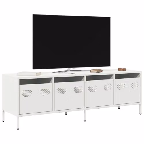 vidaXL Industrial White Steel TV Cabinet Stand with 4 Drawers and Adjustable Feet – 3