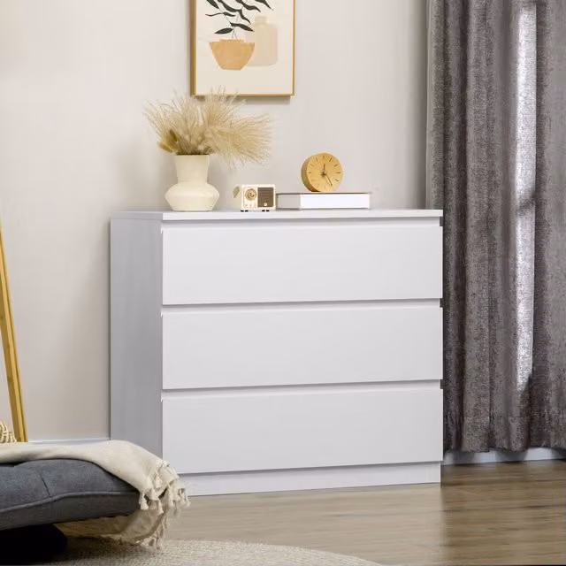 HOMCOM 3-Drawer Chest of Drawers Storage Organiser Unit in White – 1