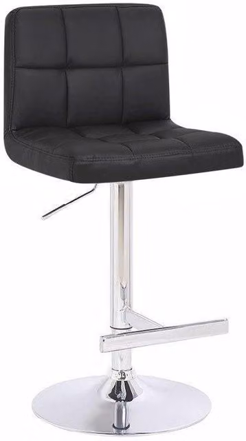 netfurniture Prill Black Bar Stool with Synthetic Leather Seat and Metal Base, Height: 46.5 cm to 76.7 cm