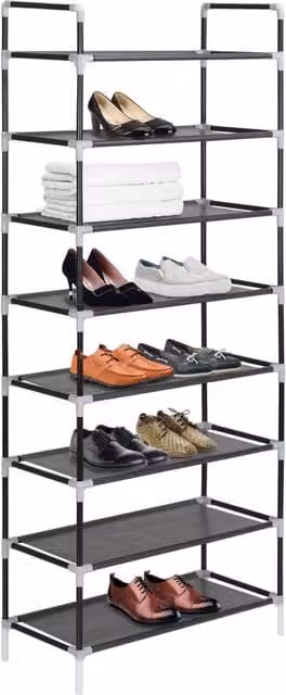 Berkfield Home 8-Shelf Metal and Non-woven Fabric Shoe Rack in Black – 1