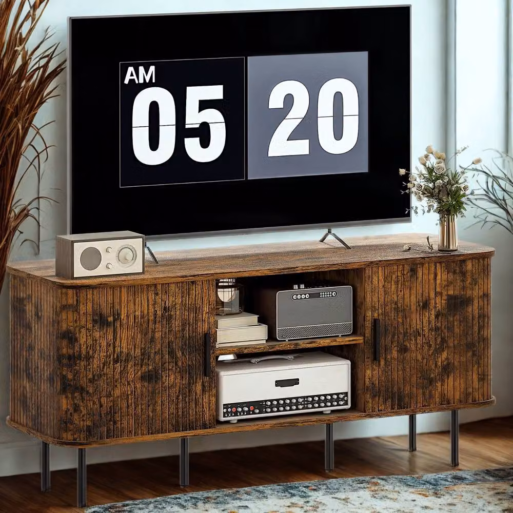 FURNOS Industrial TV Stand Unit with Storage Cabinets in Brown and Black, W/D/H: 120 x 40 x 55 cm – 6