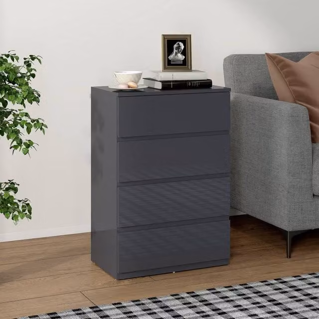 HOMCOM Grey High Gloss 4 Drawer Bedroom Chest of Drawers with Soft Close Drawers