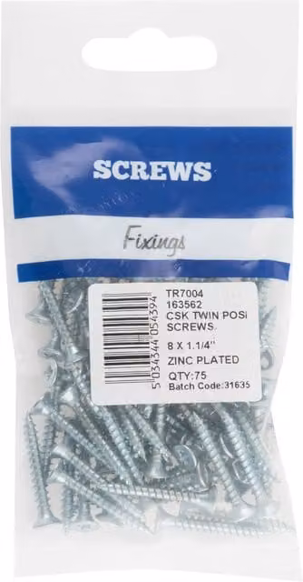 Hiatt Silver Galvanised Countersunk Twin Pozidriv Wood Screws, Diameter: 8 mm, Length: 31.75 mm