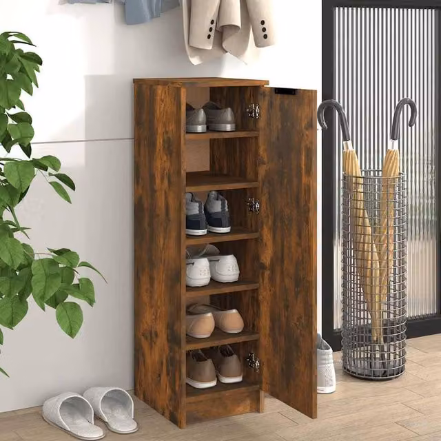 Berkfield Home Smoked Oak Shoe Cabinet in Brown, W/D/H: 30 x 35 x 100 cm